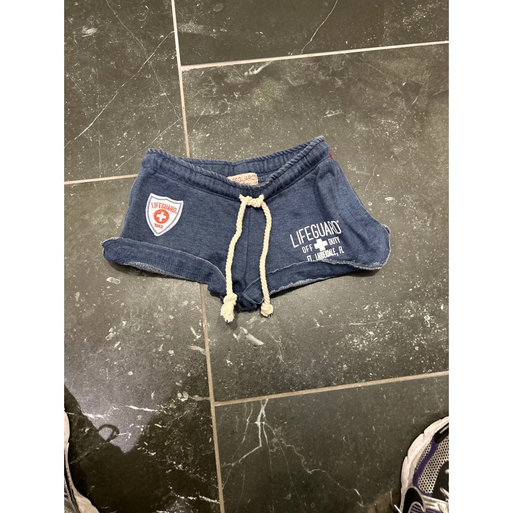 Lifeguard Off Duty Ft Lauderdale FL Blue Heather Lounge Shorts Raw Hem Medium